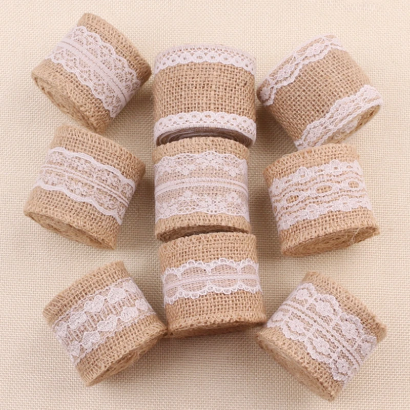 

5cm*2M Natural Jute Burlap Ribbon Rustic Vintage Wedding Decor Hessian Lace Roll DIY Bag Gift Festival Party Supplies