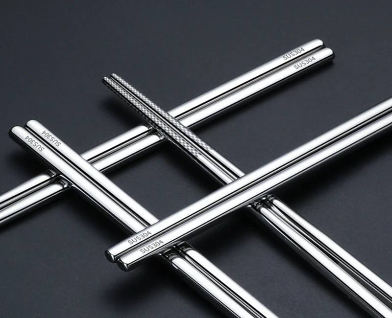 300pair/lot The new food grade 304 stainless steel tableware chopsticks household metal alloy square chopsticks Custom logo..