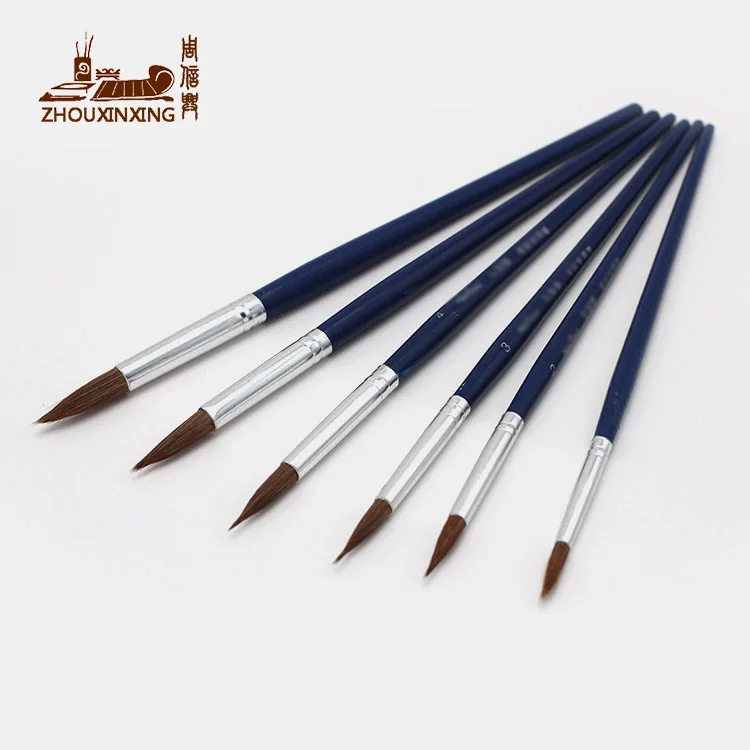 Zhouxinxing 6pcs/set horse hair tip head oil painting brush pen wooden hook line pen Watercolor Gouache Painting Pen