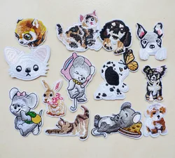 Cute Cartoon Rabbit Mouse Cat Dog Tiger Embroiderey Iron on Patches Animal Badges for Clothes Applique Stickers Sewing Accessory