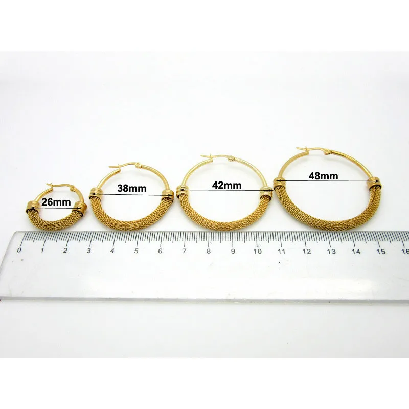 Wholesale price Women Brand T Show Big O Earring Trendy 2 Colors Stainless Steel  Jewelry Net Round Hoop Earrings For Lovers