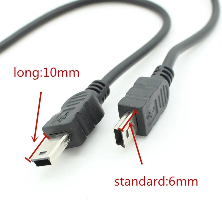 NEW Long 10mm connector Mini USB 2.0 A Male to Mini 5 Pin B Charge Data Cable Adapter For MP3 Mp4 Player Digital Camera phone