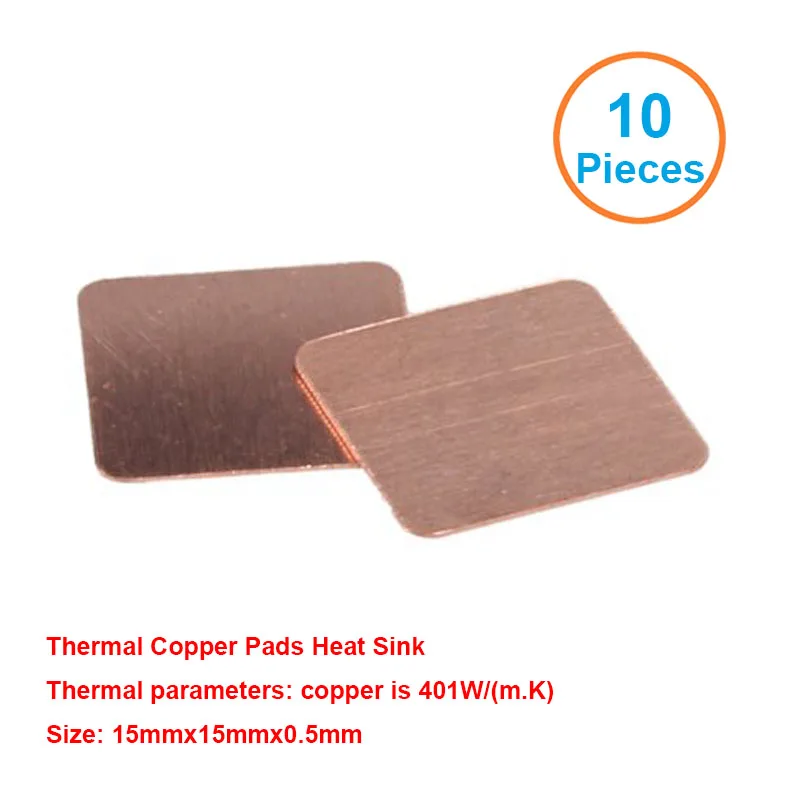 

New Premium 10pcs/lot 15x15x0.5mm DIY Copper Shim Heatsink thermal Pad for Laptop GPU CPU VGA Chip RAM Copper Heat sink