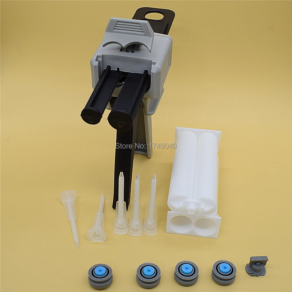 50ml 글루건 1:2 수동 코킹 건 접착제 디스펜서, 2 세트 50ml 1:1 빈 이중 카트리지 및 5 개 정적 혼합 노즐