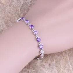 Flawless Purple Cubic Zirconia Silver Plated Link Chain Bracelet 6.5 - 7.5 inch Free Jewelry Bag S0329