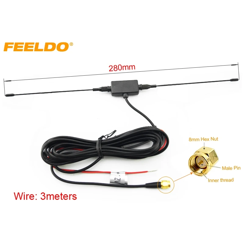 FEELDO 1Set Auto SMA Active Antenna with Built-in Amplifier for Digital Car TV Antenna