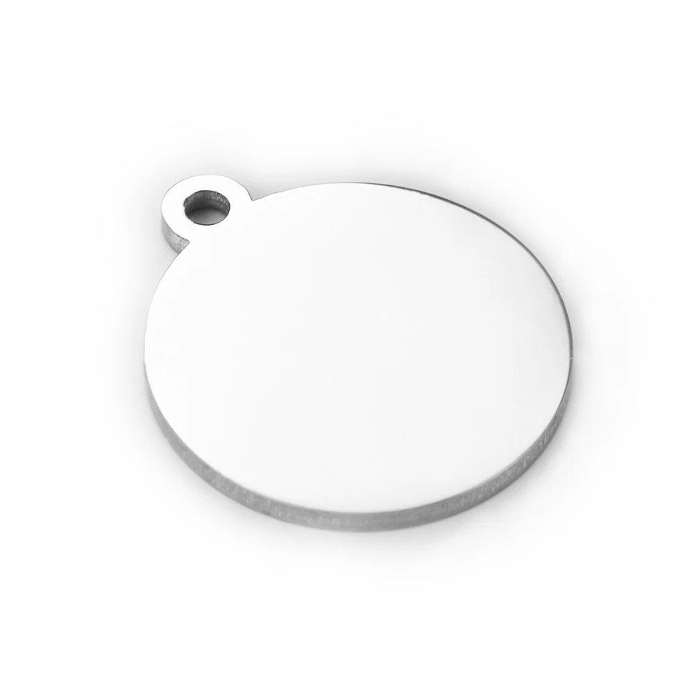 30 Stück/Los 15 mm leerer Kreis gravierbarer Charm-hochglanzpolierter Edelstahl Tag runde Charms zum Gravieren von Logo oder Wörtern -G1516