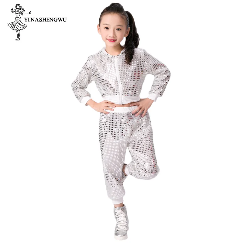 Child Jazz Dance Costumes performance Sequin Hip-hop Dance for Kids Team Top Pants Shining Clothes Dancewear Boys and Girls