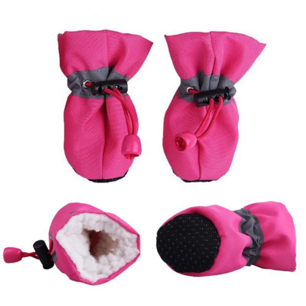 New 4pcs/set Pet Winter Warm Soft Cashmere Anti-skid Rain Shoes For Dog Pet Windproof Soft Footwear Anti-slip Waterproof Shoes