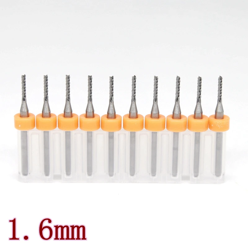 HANGXIN 10pcs / lot 1.6mm PCB End Mills Tungsten Carbide CNC Wood Router Router Metal Engraving Machine Tool Accessories Corn