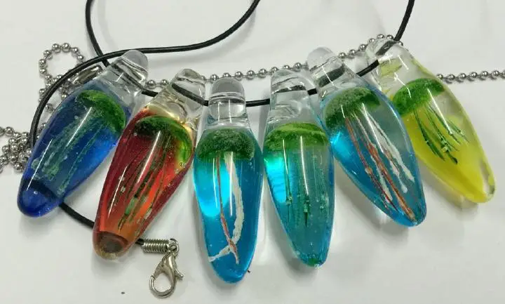 6PCS Green Jellyfish New Hand Blown Green Charm Glass Tentacles Necklace Punk Hippie