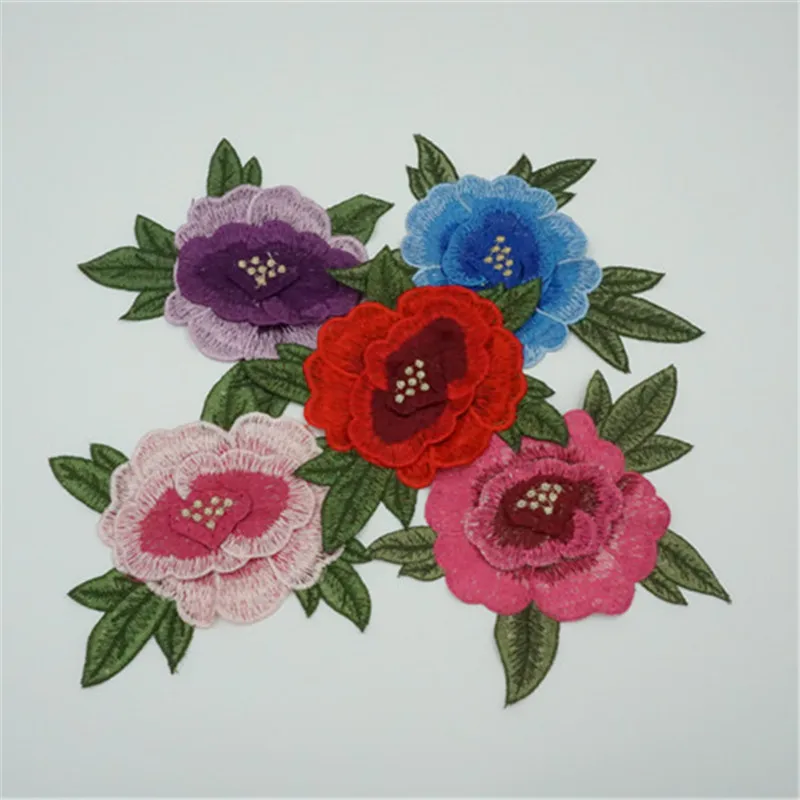 5 pcs 15 x 12.5 cm Embroidered Flower Patches Lace Applique for Dress Clothes Apparel Sewing On DIY Crafts Red Purple Pink Blue