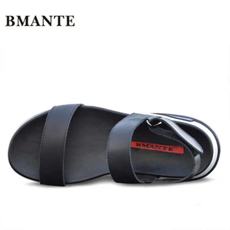 Bmante Genuine Leather Men Beach Sandal Basic Luxury Slip Summer Shoes Concise Roma Popular Flat Slippers Male Dress Sandals