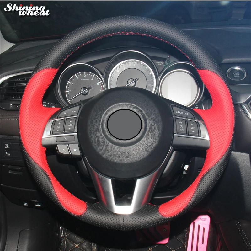 Shining wheat Red  Black Leather Car Steering Wheel Cover for Mazda 3 Axela 2013-2016 Mazda 6 Atenza 2014-2017 Mazda 2 2015-2017