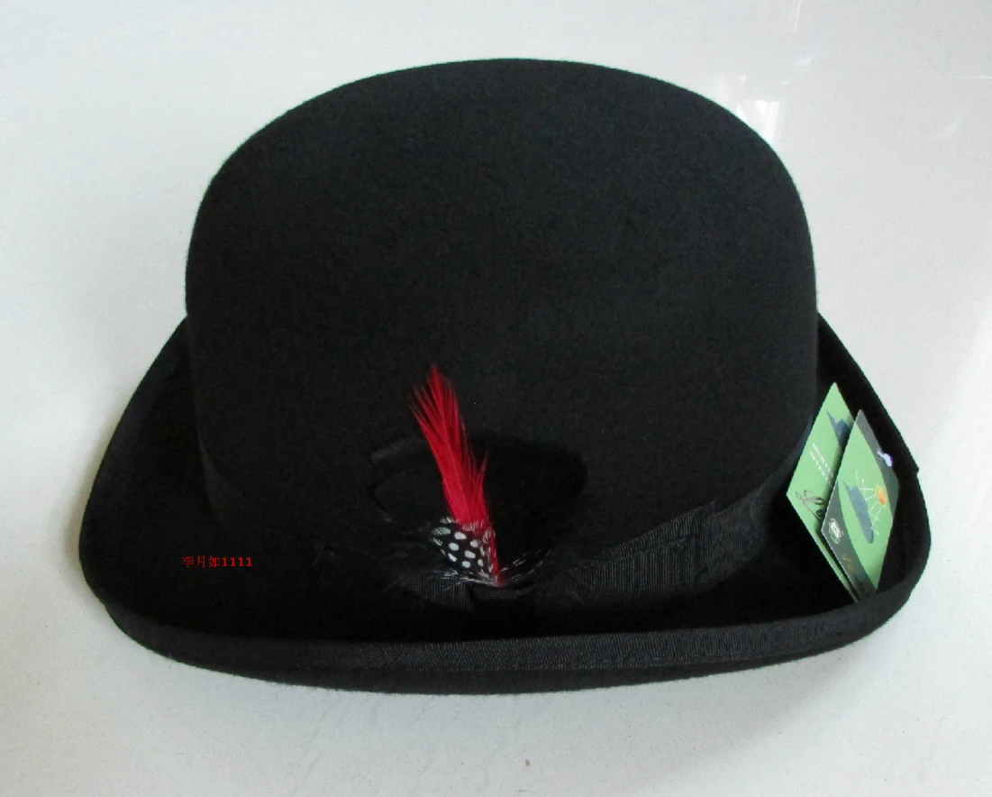 100% vlna derby čepice unisex bowler klobouky vlna flauš fedora core klobouky derby bowler klobouky peří dekorovat B-8134