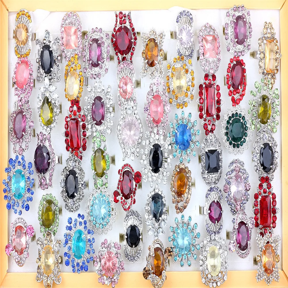 Wholesale Lots 12Pcs Smooth CZ Stone Women Rings Band Wedding Engagement Gift Fashion Jewelry Size Adjustable