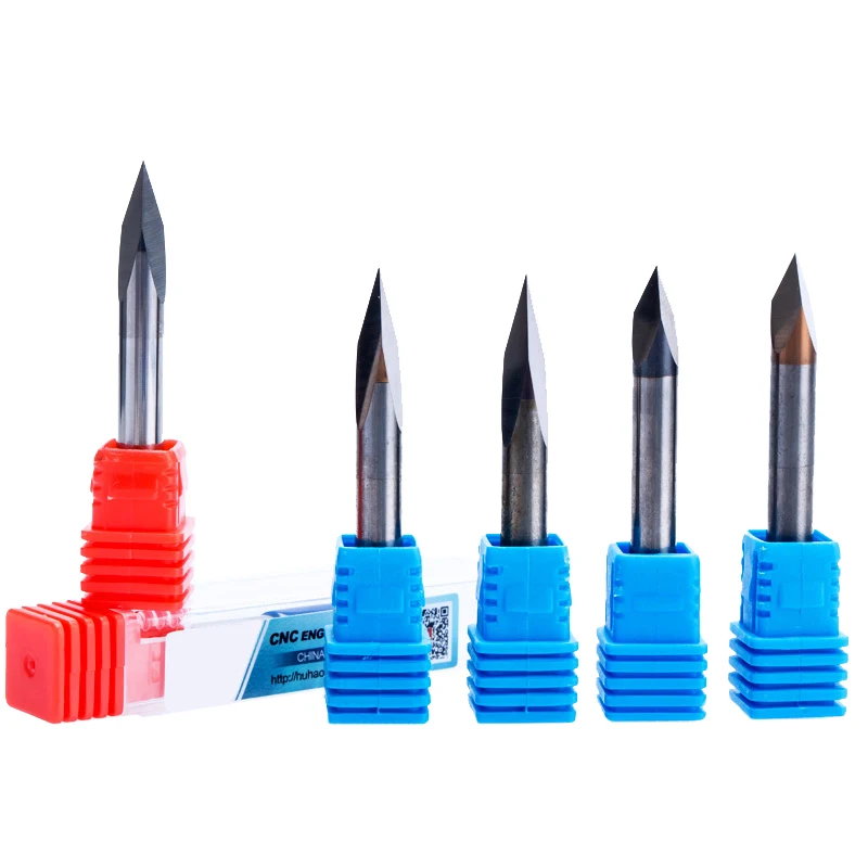 

HUHAO 1pc 4mm 6mm 3 Edge Carbide Pypamid bits 2A Good QUALITY CNC Engraving Bits Router Machine 3 face Stone Carving Tools