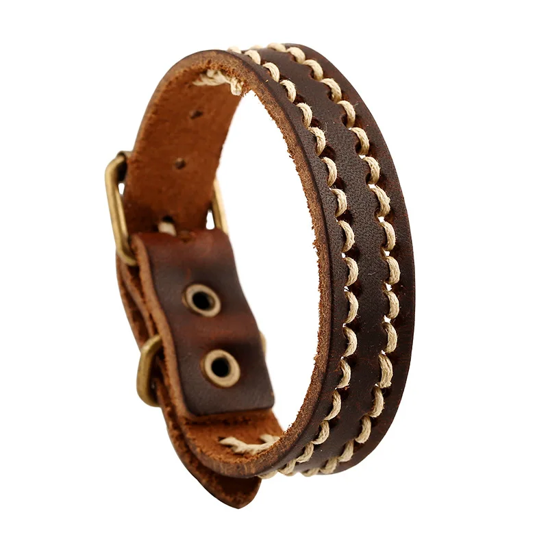 New Handmade Braided Bracelets for Men Women Jewelry Alloy Belt Buckle Retro Style 6 Colors Leather Rope Woven Wristband