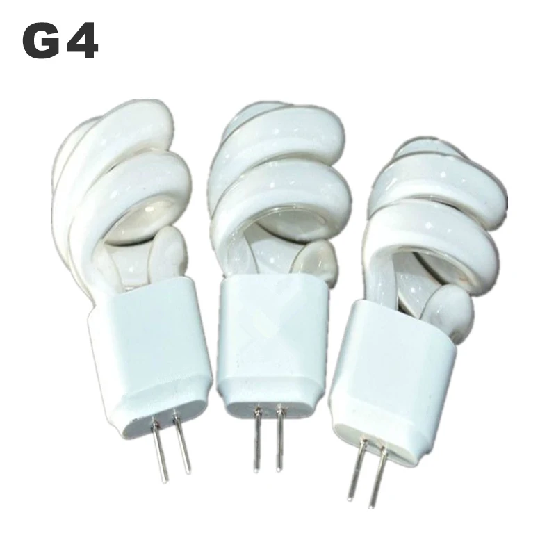 5pcs/lot G4 Lens Headlight AC 220V Energy-Saving Light Bulb 3W 5W Mirror Light Aisle Fluorescent Lamp Small Spiral Tube Two Pins