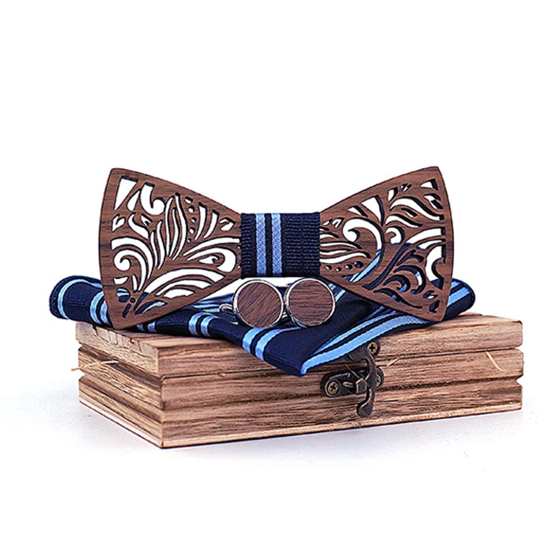 

Wholesale Wood Bow Tie Mens Butterfly Cravat Party Ties For Men Wooden Bow Tie Set Handkerchief Bowtie Necktie Cravate Corbatas