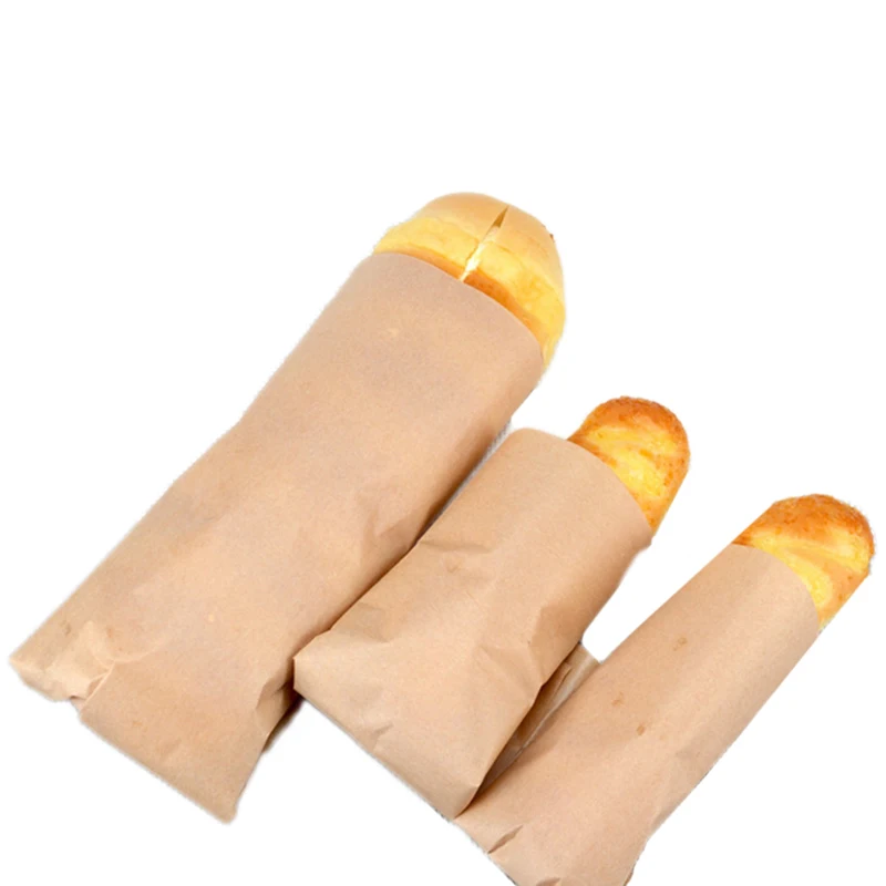 Bread Bag Kraft Paper Packing Bag Bread Stick Disposable Bag Food Grade French Bakery Oil-Absorbing Food Grade Paper 50pcs/pack