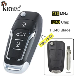 KEYECU 433MHz ID46 Chip 3 Button Upgraded Flip Folding Remote Key Fob for Opel Antara with HU46 Blade