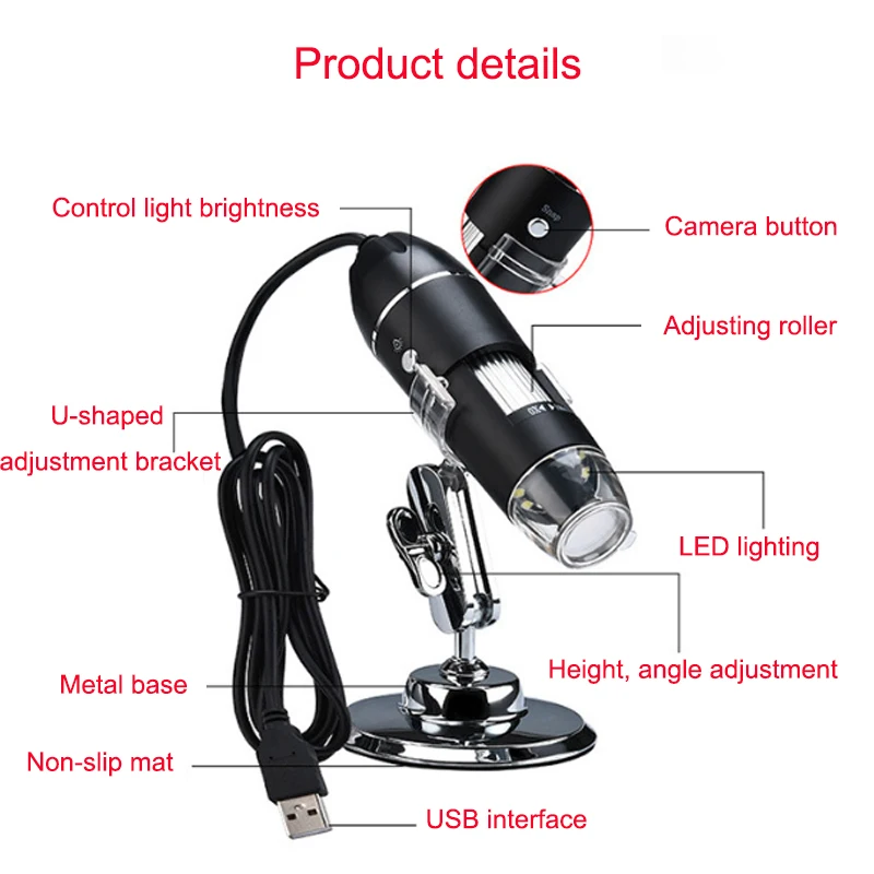 Mega Pixels 500X 1000X 8 LED Digital USB Microscope Microscopio Magnifier Electronic Stereo USB Endoscope Camera