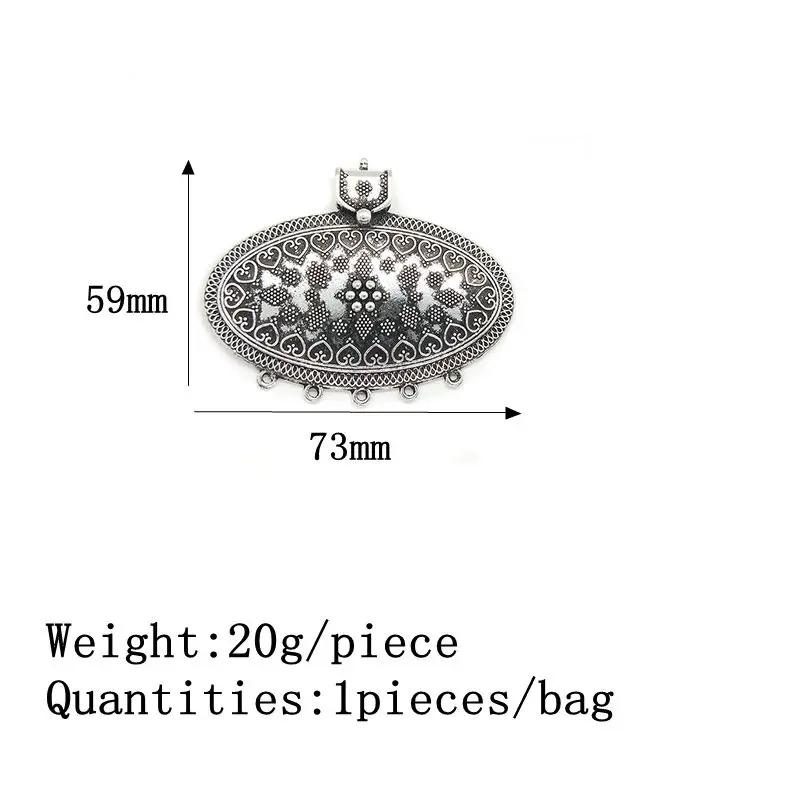 2021 New 1pcs 59*73MM Retro Alloy Oval Pendants Charms Tassel Loop Linker Connector for DIY Necklace Jewelry Accessories