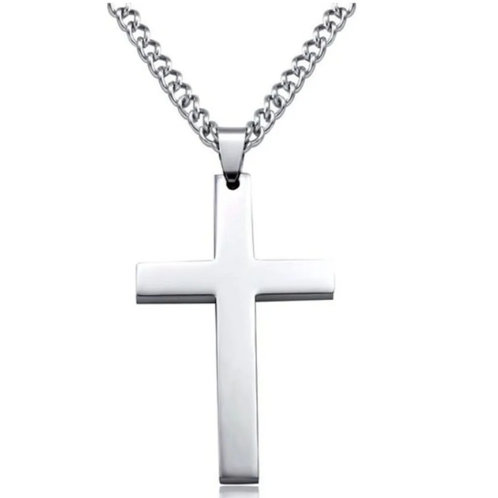 Wholesale-- Black Cross Pendant Necklaces for Men Women Titanium steel No Fade Gold Color 60cm Chain