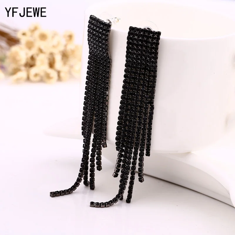 Black Full Rhinestone Drop Earring Quality Earrings For Women Luxury Jewelry Long Dangle Earring #E019