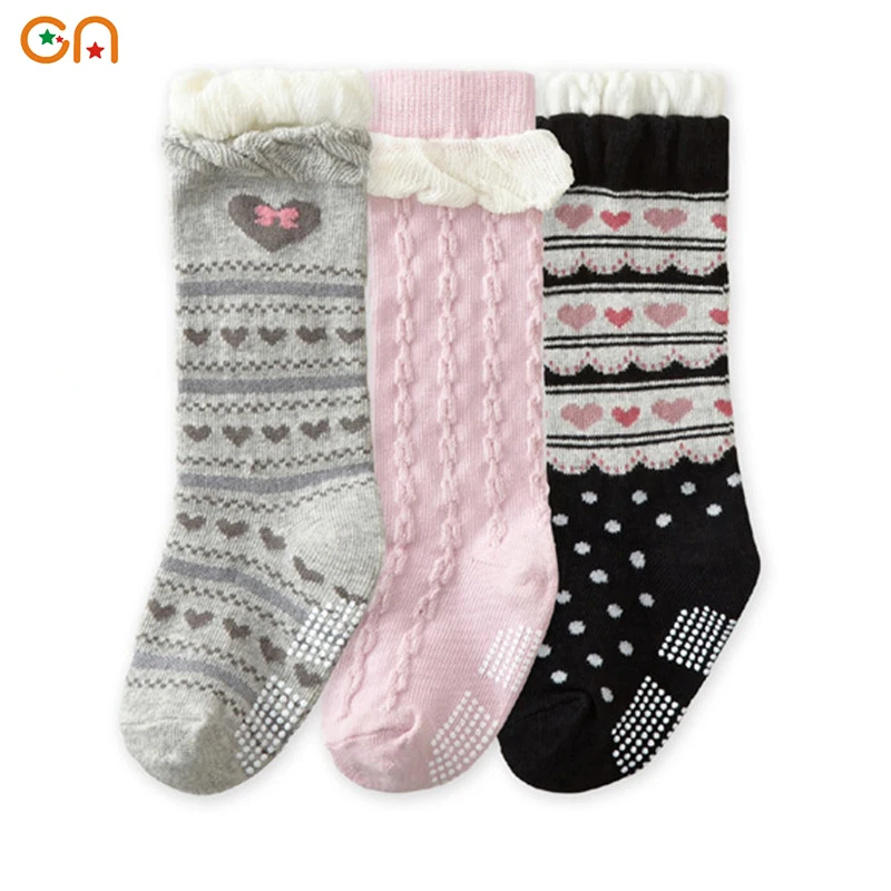 Clearance 3 Pairs Baby Socks Cotton Anti Slip Cute Newborn Toddler Knee High Sock For 0-2 Years Kids Girl Children Fashion Gifts