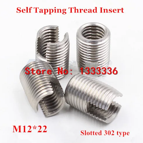 10pcs M12*1.75*22 (L) Self Tapping Thread Insert, 302 Slotted Type Stainless steel Screw Bushing M12 Wire Thread Repair Insert