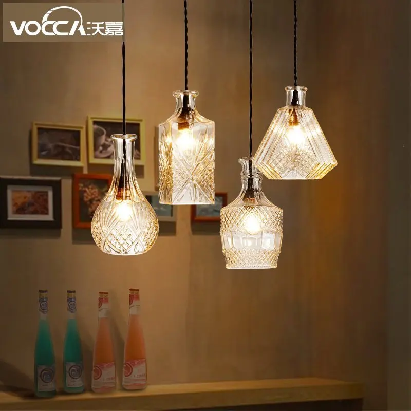 creative dining  single head The Nordic cut glass bottle bar Pendant Lightsmodern minimalist fashion room lighting FG399