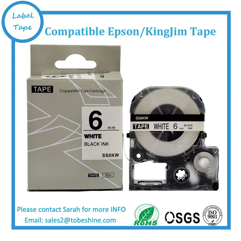 Black on white SS6KW 6mm label tape KINGJIM LC tape cartridge for Tepra Labelworks label printer