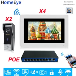 Homeeye 720p hd wifi ip vídeo porteiro telefone da porta android/ios app desbloqueio remoto casa sistema de controle de acesso 2-4 + poe interruptor