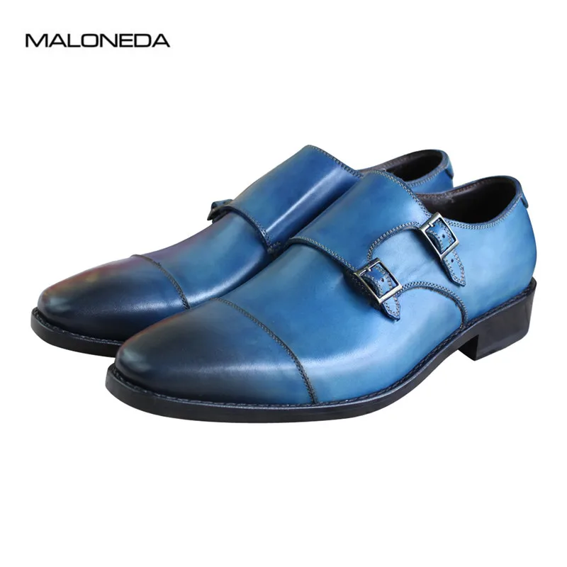 MALONEDA Bespoke Handmade Double Monk Straps Formal Dress Shoes With Goodyear Welted  Made of Full Genuine Leather