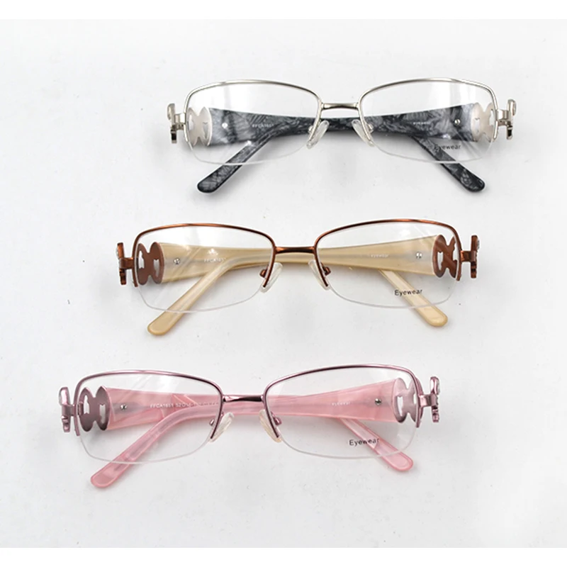 Rhinestone Women Semi Rimless Diamond Myopia Glasses Frame shorted sighted nearsighted Spectacles blear-eyed Eyeglasses L3