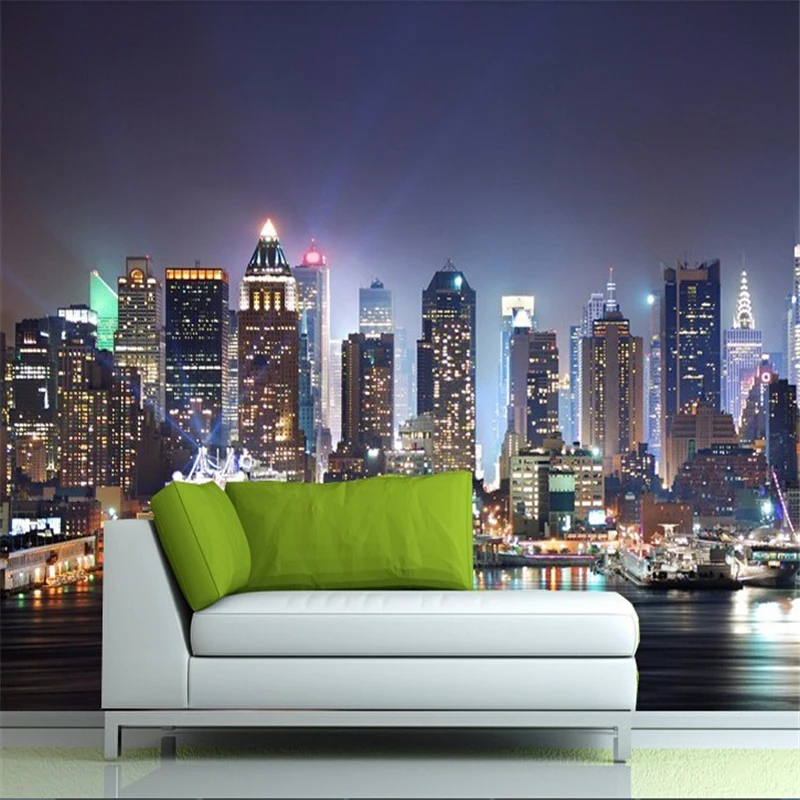 beibehang wall paper  Manhattan 3d papel de paede, New York City large mural wallpaper night background scenery TV sofa bed