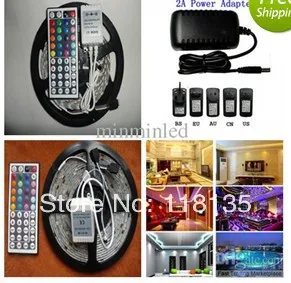 

5M/roll 3528 SMD RGB LED Flexible Strip 300LEDs + 44 Key IR Remote + 12V 2A Adapter for Home Decor and DIY, Decoration LED