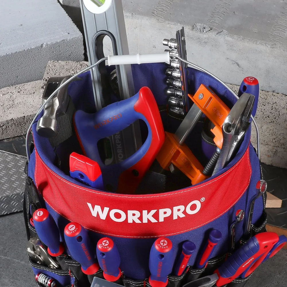 WORKPRO borsa per attrezzi a secchiello da 5 galloni borsa per attrezzi a secchiello con 51 tasche adatta per secchio da 3.5-5 galloni (strumenti