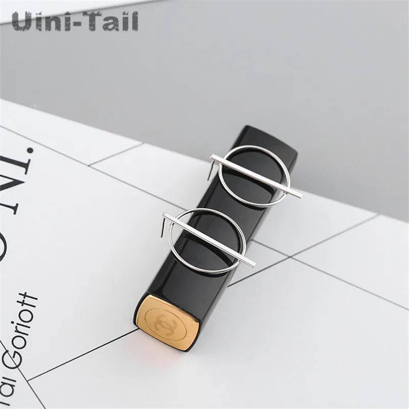 Uini-Tail hot new 925 Tibetan silver circle vertical rod earrings female models Korean fashion tide flow high quality jewelry