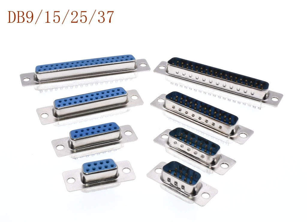 5Pcs DB9 DB15 DB25 DB37 Hole/Pin Female/Male Blue Welded Connector RS232 serial port socket DB D-SUB adapter 9/15/25/37 pin