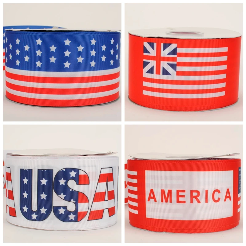 

NEW 3"75mm 50 yards America & UK flag star ribbon printed grosgrain ribbon free shipping