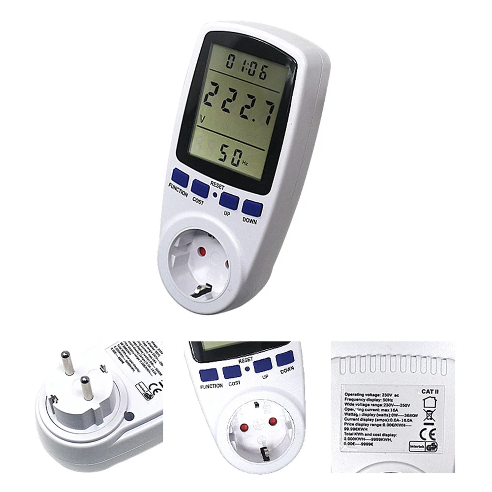Digital Energy Watt Meter Power Detector Voltmeter EU BR Socket LCD AC 110V/230V 50Hz 16A Selection W KWh Electronic