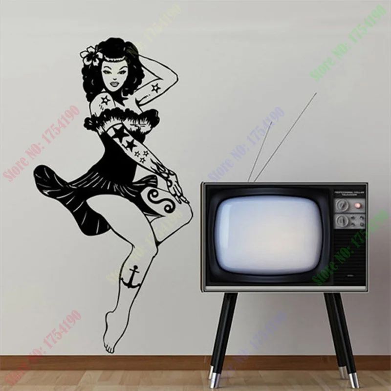

Pinup Sally Tattooed Girl Living Room Vinyl Carving Wall Decal Sticker For Home Decor Size 58x117CM