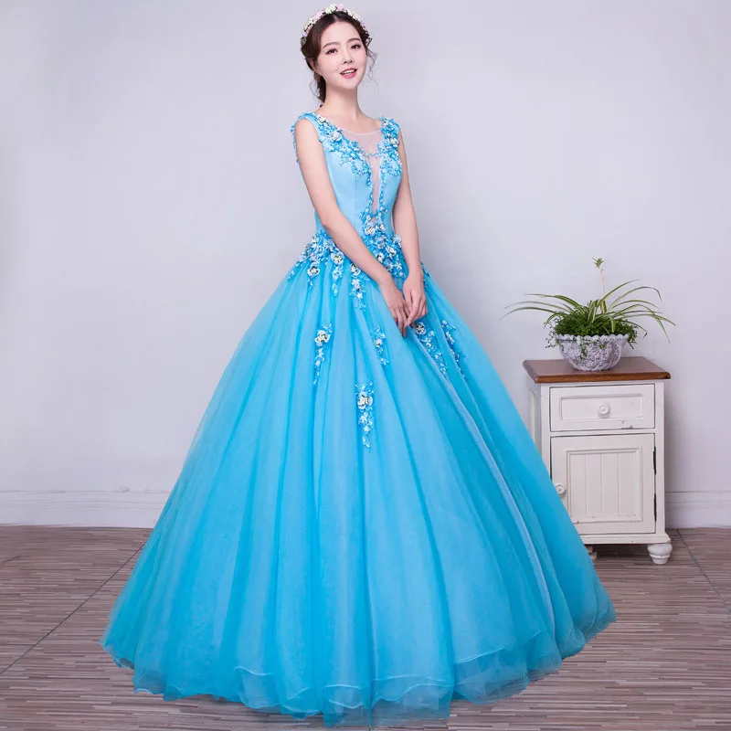 blue deep v neck sexy embroidery luxury medieval dress ball gown siss princess Gown queen Cosplay Victorian Belle ball