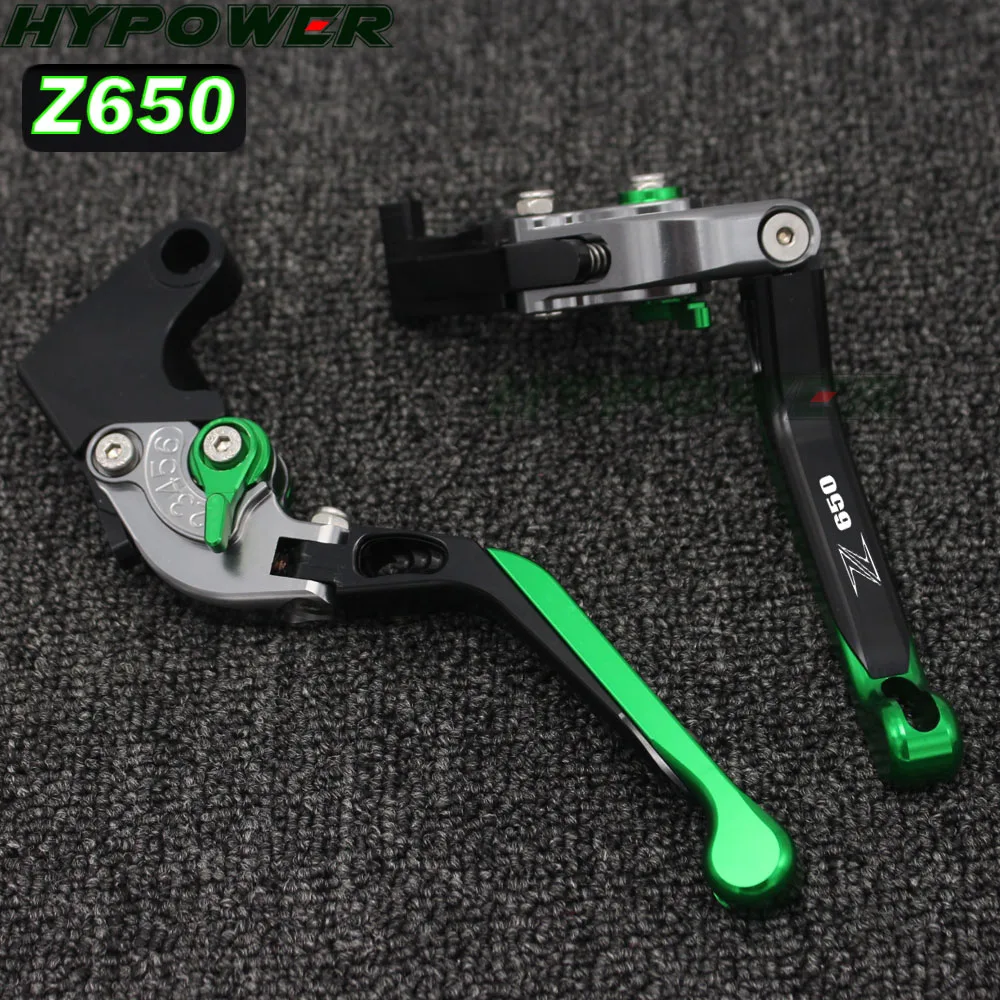 New Laser Engraved Logo Green&Titanium Folding Extendable Motorcycle CNC Brake Clutch Levers For Kawasaki Z650 2017-2021