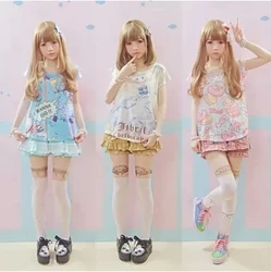 Cute Soft Cotton Anime Pattern Shirt for Women, Adorable Tops for Girls, Sweet Lolita, Japan Kawaii, Bear, Cat, Bunny, Summer