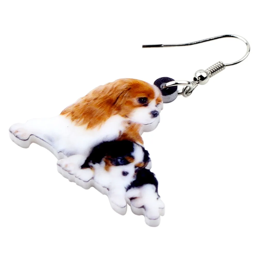 WEVENI Acrylic Elegant Lying Cavalier King Charles Spaniel Dog Earrings Long Dangle Drop Novelty Jewelry For Women Girls Laides