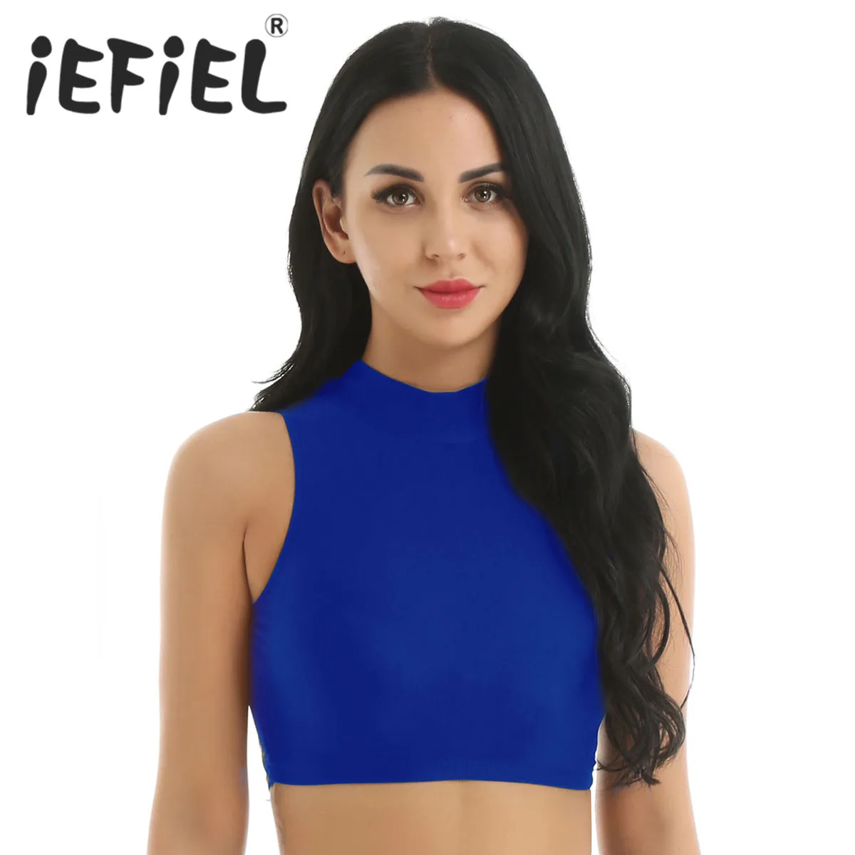 

Fashion Women Female Mock Neck Sleeveless Strappy Back Criss Cross Crop Top for Ballet Dance Sport Gymnastics Latin Dancewear